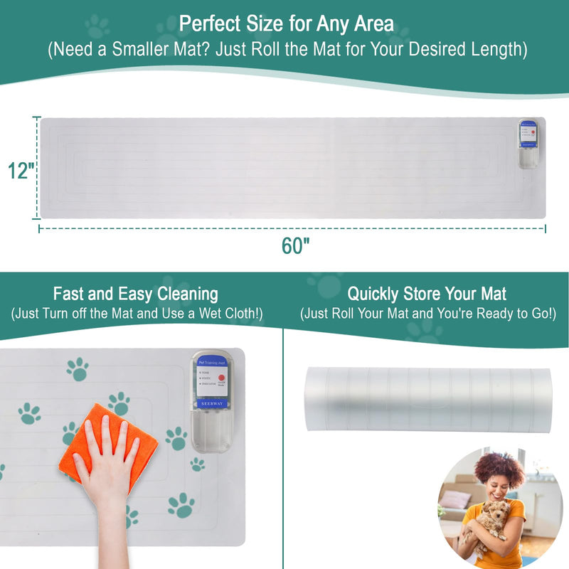 SEERWAY Pet Shock Mat for Dogs and Cats, 60"x 12" Electric Training Mat to Keep Pets Off Couch, Bed, Kitchen Counter with 3 Training Modes