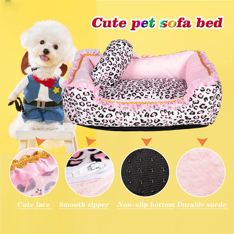 Gigreinc Dog Bed for Small Dogs - Cute Pink Leopard Dog Bed,Cat Beds for Indoor Cats Washable - Square Shape Cat Dog Sofa Bed Pet House Nest Cave(M, 20.8" L x 18" W x 5.5" Medium Square Bed - PawsPlanet Australia