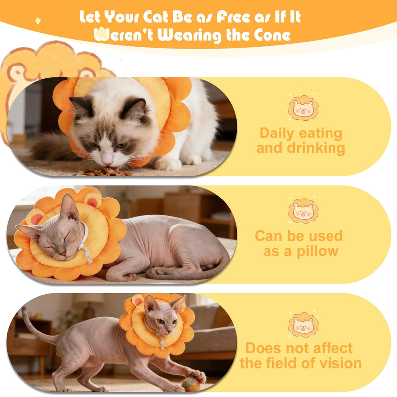 EXPAWLORER Cat Cone Collar Soft, Cat Recovery E Collar After Surgery to Stop Licking, Adjustable Waterproof Neck Elizabethan Pet Kitten Puppy Donut Pillow for Cats Wound Healing, Lion Small(5-9.5in)