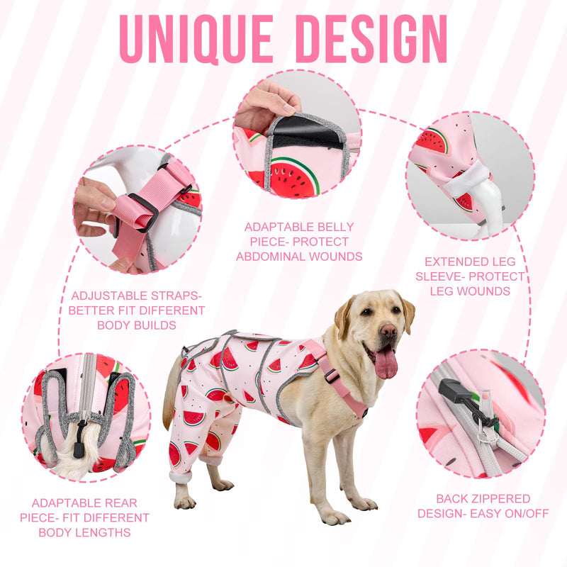 Arblina Dog Surgery Recovery Suit, Breathable Dog Recovery Suit for Hind Legs, Soft Dogs Leg Wound Protector for Small/Medium/Large Dogs, Male/Female Dogs Onesie After Surgery, Pink XL XL (Back Length 56-66cm, Weight 27.2-36.3KG)