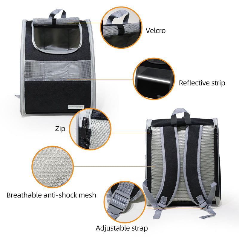 Cat Carrier Backpack with Reflector with Safety Leash Up to 15Lbs,Pet Carrier for Small Dogs and Medium Cats Kitten Puppy Bunny,Foldable Small Medium Dog Travel Carrier Backpack,Black - PawsPlanet Australia