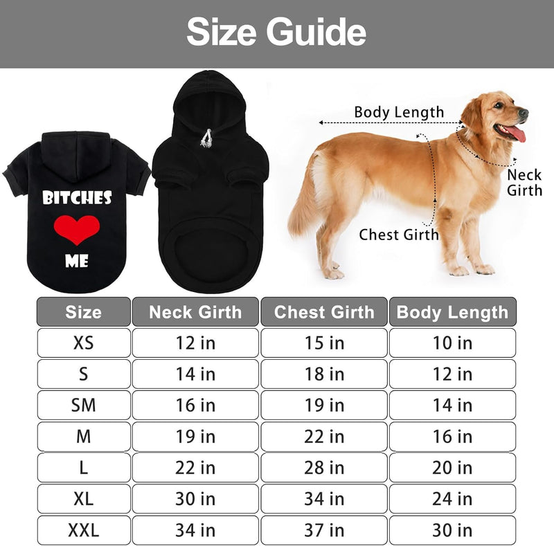 EXPAWLORER Dog Hoodies- Fall Soft and Warm Dog Sweatshirt with Leash Hole, Winter Autumn Fleece Pet Clothes with Bitches Love ME Print for Puppy,Cat, Small Medium Large Dogs B Love Me