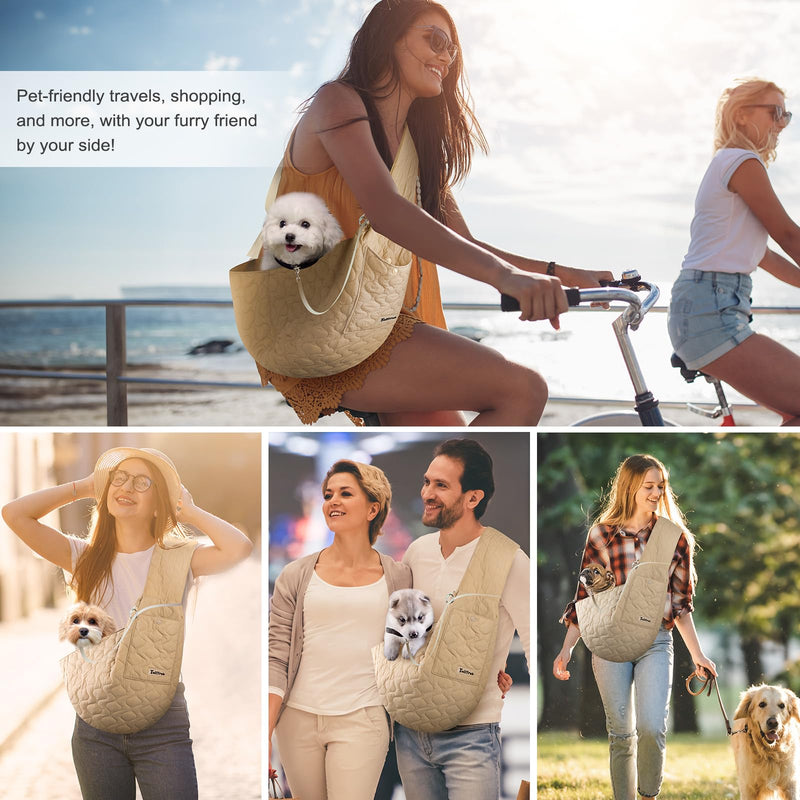 Dog and Cat Sling Carrier, Hands Free Pet Carriers Bag, Padded Adjustable Pet Soft Carrier with Adjustable Shoulder Strap, Travel Safety Harness Machine Washable for Small Dogs Cats Outdoor Khaki - PawsPlanet Australia
