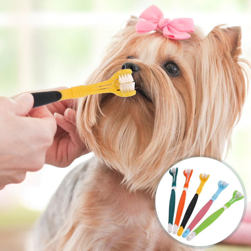 Beavorty 3-Sided Pet Toothbrush 5-Pack with Soft Bristles for Effective Dog Teeth Cleaning and Dental Care Against Tartar and Bad Breath