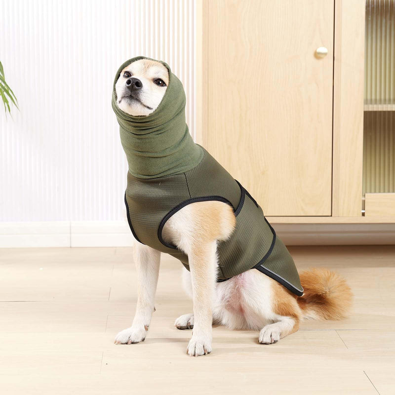 ROZKITCH Dog Anxiety Shirt Calming Jacket with Hoodie Dog Ears Cover 2 in 1, Dog Anxiety Jacket with Ear Wrap for Fireworks Travel Vet Visits Separation Anxiety Relief, Calming Shirt Wrap Green 3XL 3XL(Back:23.6";Chest:30.7"-35.4") ArmyGreen - PawsPlanet Australia