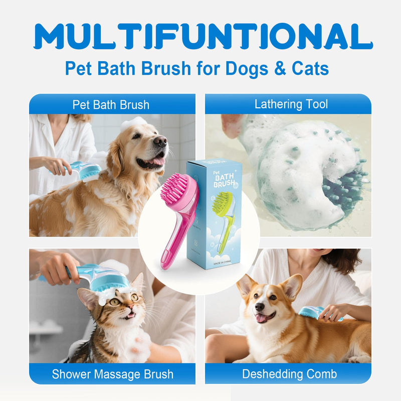 Dog Bath Brush, 2025 New 2 in 1 Dog Shampoo Brush Bubble Maker, Soft Silicone Dogs Scrubber for Bathing with Soap Dispenser, Pet Grooming Massage Brushes for Washing Long Short Hair for Dogs,Cats,Pets Blue - PawsPlanet Australia