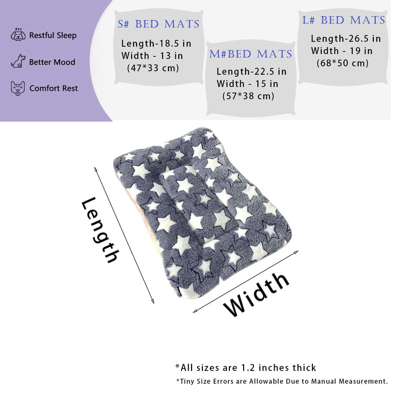 2 Pcs Pet Bed Mats. Ultra Soft Pet (Dog/Cat) Bed with Cute Prints. Reversible Faux Lambswool Kennel Pad for Medium Small Dogs and Cats. Machine Washable Pet Bed. Gray+Stars 18.5"L x 13.0"W x 1.2"Th - PawsPlanet Australia