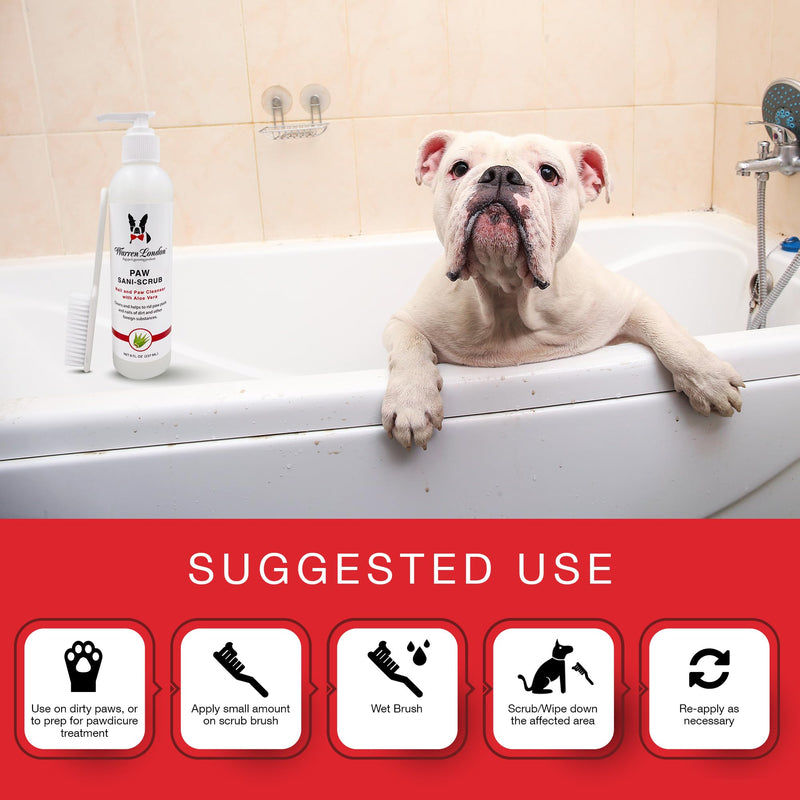 Warren London Paw Scrub – Deep Cleaning Paw & Nail Cleanser with Aloe Vera – Removes Dirt & Grime – Includes Scrub Brush – Made in USA - 8 oz - PawsPlanet Australia