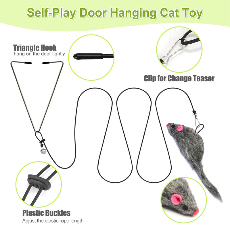 Cat Toys Interactive for Indoor Cats, 2 Retractable Cat Wand Toys, 2 Hanging Door Cat Toy with Mouse Fish, 5 Teaser Toys, Cat Feather Toys for Bored Indoor Adult Cats Kitten Stimulation Exercise Toys 2 Cat Wand + 2 Hanging Toys - PawsPlanet Australia