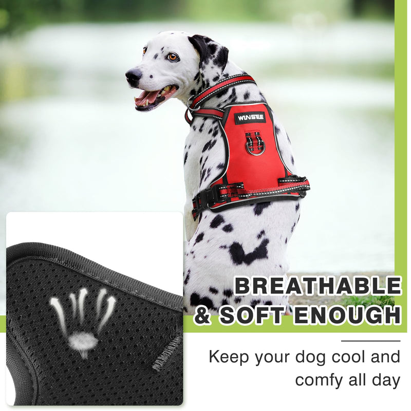 WINSEE Dog Harness No Pull, Pet Harnesses with Dog Collar, Adjustable Reflective Oxford Outdoor Vest, Front/Back Leash Clips for Small, Medium, Large, Extra Large Dogs, Easy Control Handle for Walking X-Large Red