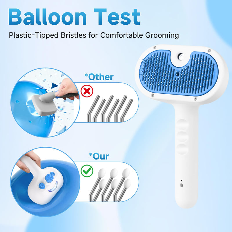 Pet Steam Brush for Dog & Cat - 3-in-1 Steam Grooming Brush for Shedding & Hair Removal - Pet comb leave-in serum with Mist for Long Haired Pets - Includes 2*Waterless Shampoo, Blue 7.88'' - 240ML