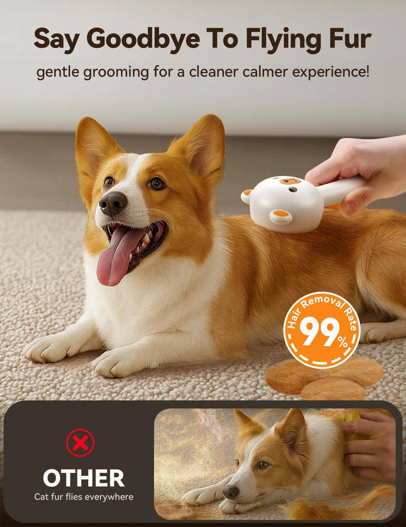 Pet Steam Brush for Dogs & Cats , Brushes for Indoor Cats with Release Button, Dual Speed Spray USB Rechargeable Grooming Supplies, Dog Brush for Shedding Suitable for All Long- and Short-haired Pets Orange