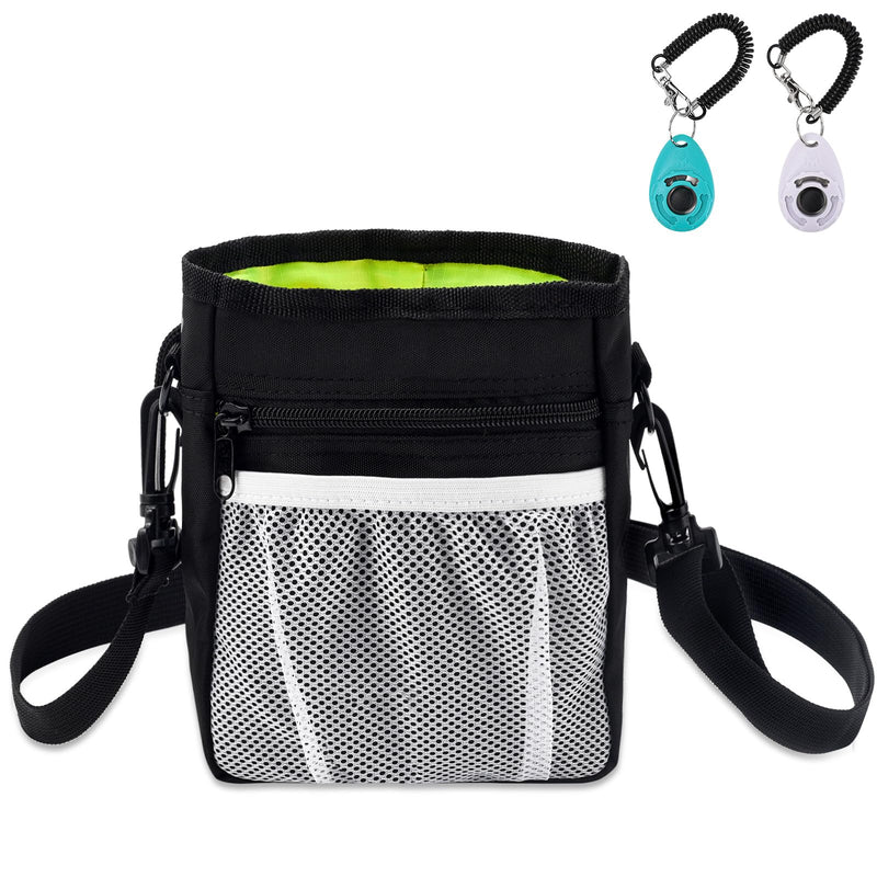 Dog Clicker Training Kit, Dog Training Treat Pouch and Dog Clickers, Dog Treat Bag with Clicker Training for Dogs, Pet Treat Bag with Waist Belt Shoulder Strap Poop Bag Dispenser - Black /w 2 Clickers 7.0x5.5x2.4 in Black Clicker Set