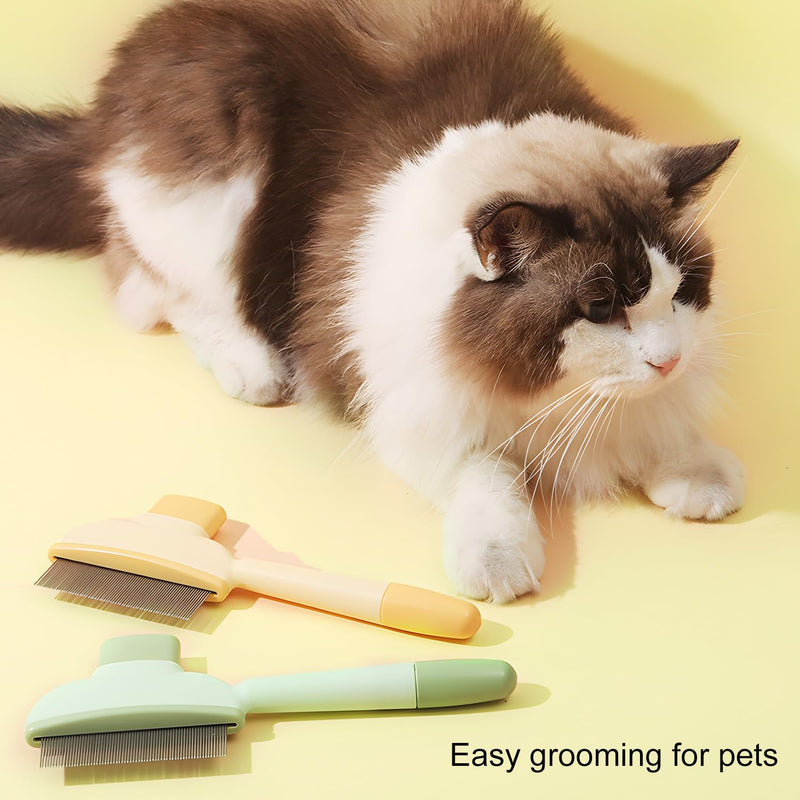 Cat Hair Brush & Dog Brush, 2PCS Pet Comb, Long & Short Stainless Steel Metal Teeth for Shedding and Tangles, Self-Cleaning Pet Comb for Dogs and Cats, Comfort and Safety