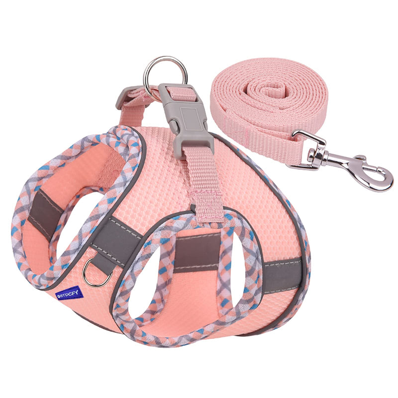 Step in Mesh Dog Harness and Leash Set - Breathable Air Mesh Reflective Escape Proof Vest - No Choke, Lightweight XXS(neck:8.5"-9.5",chest:10"-11.5") Pink - PawsPlanet Australia