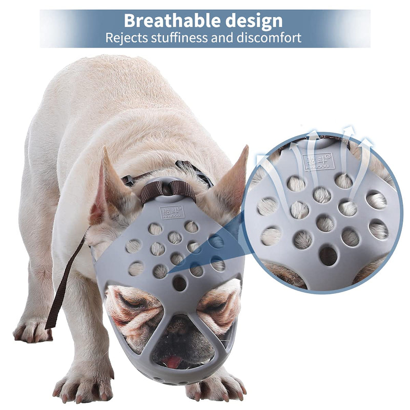 BARKLESS Short Snout Dog Muzzle, Soft Silicone Flat Faced Muzzle for French Bulldog Shih Tzu and Pug for Biting Chewing Licking and Grooming, Allows Panting Black M（Head 13½-15½"）