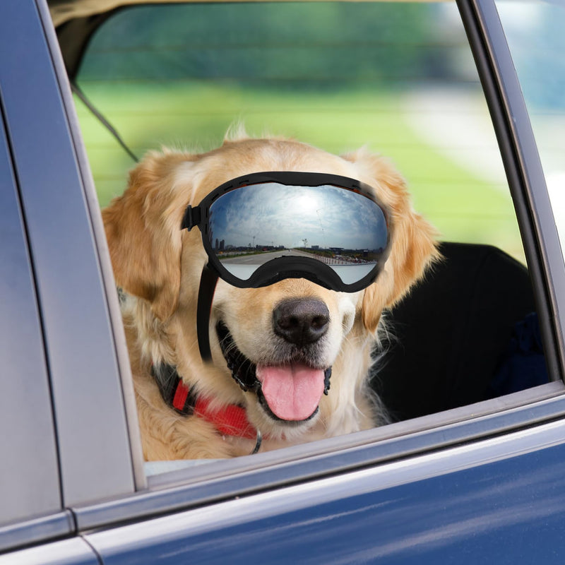 Dog Goggles for Large Dogs, UV Wind Dust Fog Protection, Soft Frame Adjustable Dog Sunglasses, Summer Driving & Winter Snow Eyewear, Tactical Pet Glasses with Elastic Strap (Black) Black - PawsPlanet Australia