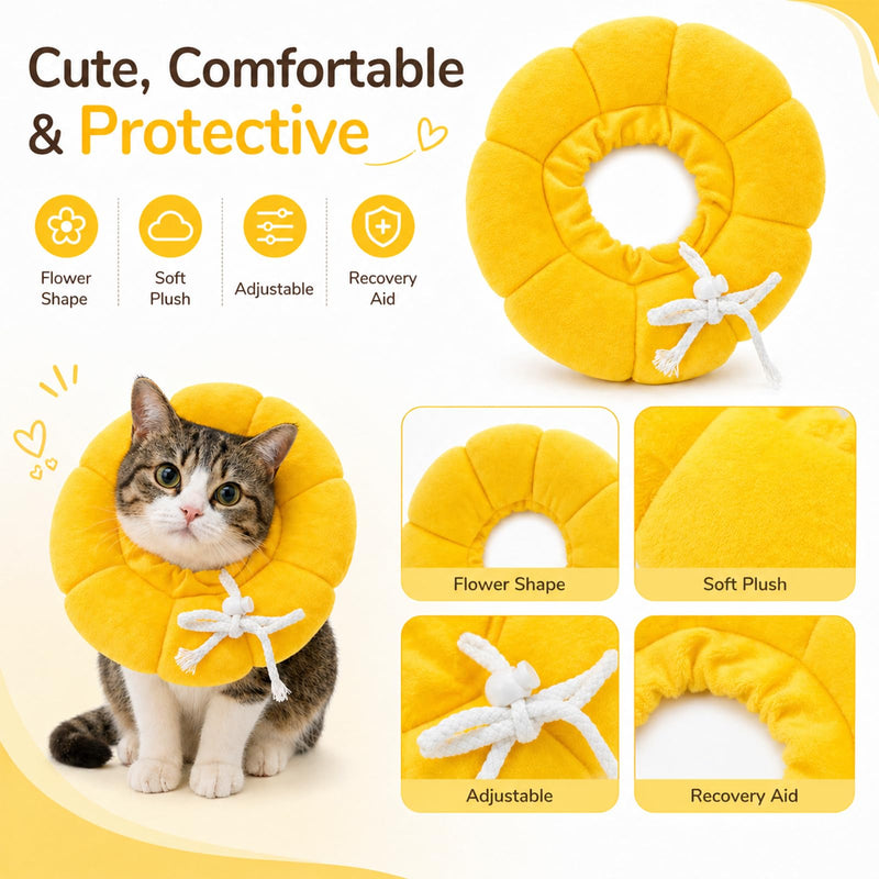 Cat neck brace, yellow sunflower design, soft neck brace, adjustable cat collar, collar restoration protection cone (4-6 kg)