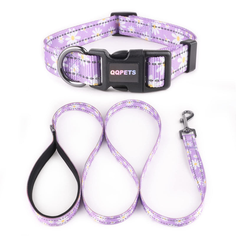 Reflective Dog Collar Leash Combo: Puppy Small Medium Large Adjustable Cute Matching Collar Set for Pet Girl/Boy Comfy Easy Walk Running Outdoor Hiking (XS Small, Purple) XS Small - PawsPlanet Australia