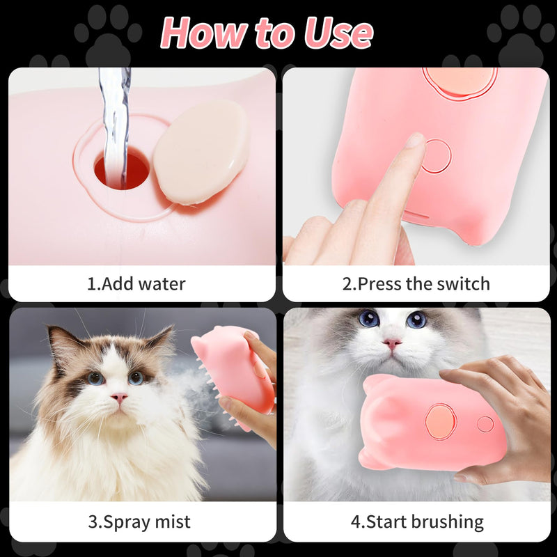 Cat Steam Brush, 3 in 1 Cat Steamy Brush for Shedding Grooming Brush With Steam, Rechargeable Silicone Pet Brush for Cat Dog Shedding, Massage, and Clean Comb -Pink Pink - PawsPlanet Australia