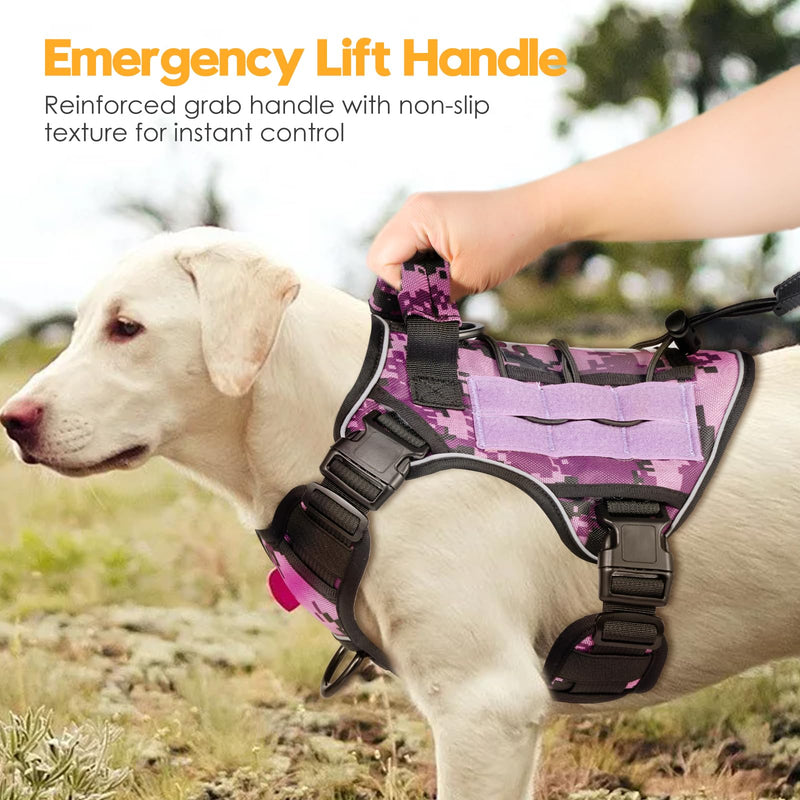 Heavy-Duty Tactical Dog Harness for Large Dogs, No Pull Adjustable Reflective Pet Vest with Molle System, K9 Military-Grade Control for Service Training, Outdoor & 10+ Breeds, Purple Camo, Medium M: Neck: 17-22'', Chest: 23-28'' - PawsPlanet Australia