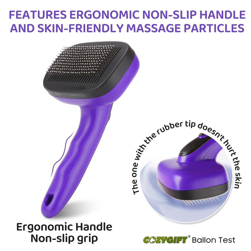Dog Brush Kit – 3 PCS Grooming Set with Self-Cleaning Brush, Undercoat Rake & Pet Bath Brush. Great for Shedding, Tangles & Dirt Removal – Ideal for Long & Short Haired Dogs & Cats, Purple - PawsPlanet Australia