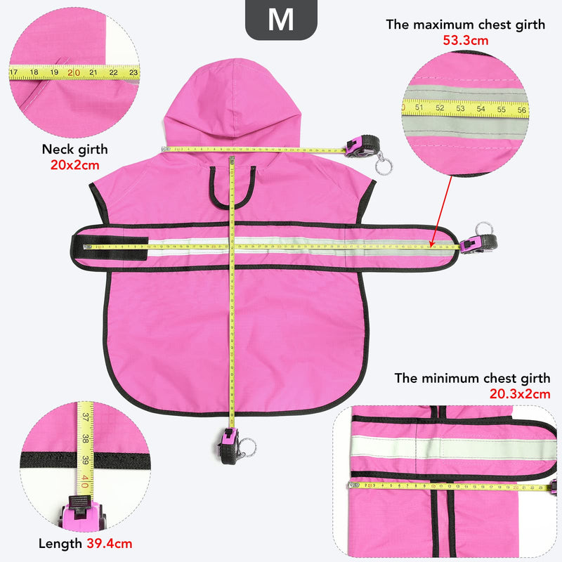 Waterproof Dog Rain coat - Reflective Adjustable Pet Raincoat Jacket, Lightweight Dog Hooded Poncho RainCoats for Small to X- Large Dogs and Puppies (Pink, Medium) Pink