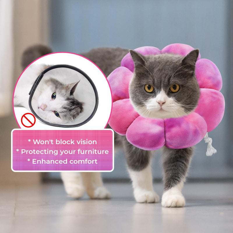 Flower Cat Cone, Uadonile Adjustable Cat Cone Collar, Soft Dog Elizabethan Collar Recovery E Collar After Surgery, Recovery E-Collar for Kittens/Puppies and Cats Recovery(Tie-dye Rose Purple, L) - PawsPlanet Australia