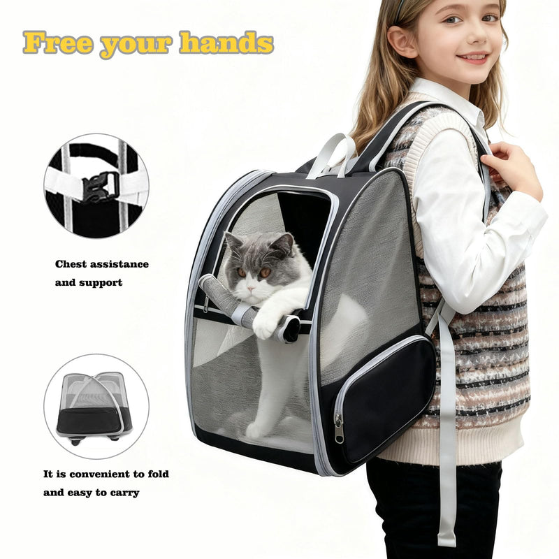 Cat Carrier Backpack, Dog Backpack, Ventilate Pet Cats Puppy Dogs Birds Bunny Backpack for Travel Indoor Outdoor Use(Black) BLACK-MESH - PawsPlanet Australia