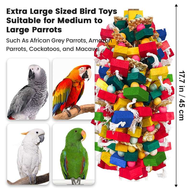 Bird Toys for Large Parrots Colorful Natural Wood Block Parrots Chew Foraging Toys for Bird Cages Cockatoos, Macaws, African Greys, and Amazons - PawsPlanet Australia
