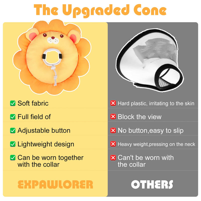 EXPAWLORER Cat Cone Collar Soft, Cat Recovery E Collar After Surgery to Stop Licking, Adjustable Waterproof Neck Elizabethan Pet Kitten Puppy Donut Pillow for Cats Wound Healing, Lion Small(5-9.5in)