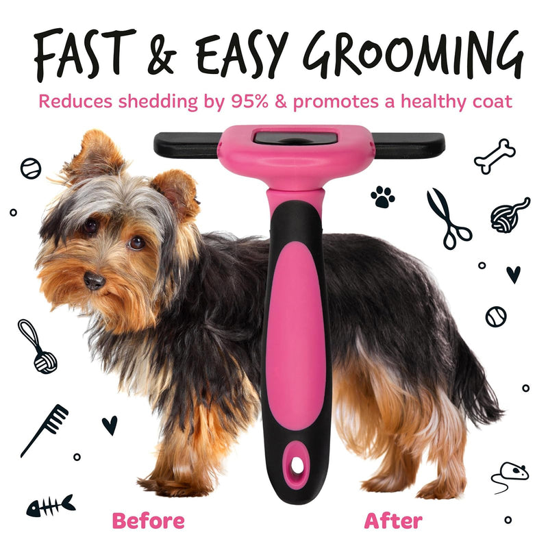 Deshedding brush for dogs, cats, horses & pets. Professional pet comb dog brushes for grooming for short to long hair undercoat rake dog brush. Great Cat brush dog comb that reduces shedding