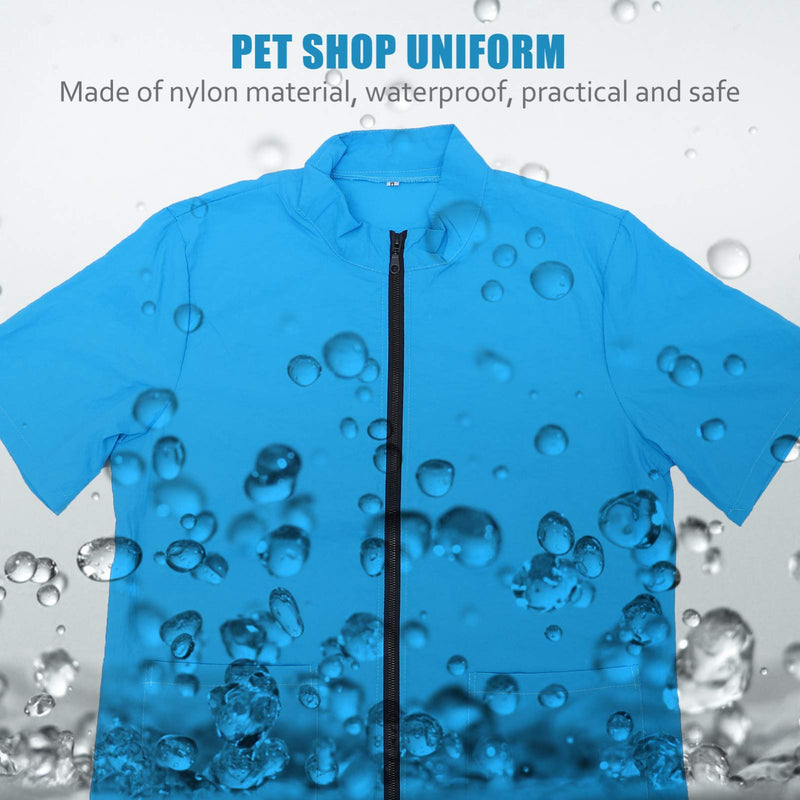 Pet Grooming Smock- Dog Grooming Smock with Full Zipper Smock Dog Cat Groomer Cosmetologist Uniforms L Blue - PawsPlanet Australia