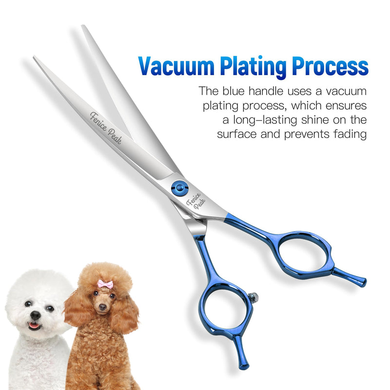 Fenice Peak Grooming Scissors for Dogs 7 inch Curved Pet Grooming Scissors Ergonomically Designed Blue Handles Ideal Dog Shears for Precise Trimming Easy Use. 7" - PawsPlanet Australia