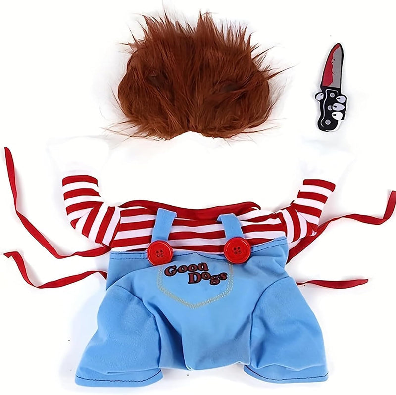 Pet Deadly Doll Dog Costume Scary Dog Costume Funny Dog Costume with Wig Fake Knife Adjustable Halloween Costumes for Small Medium Large Dogs