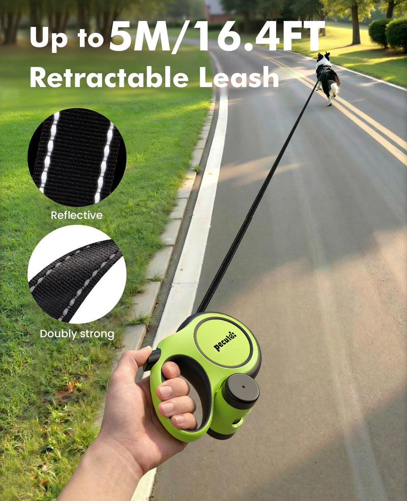 Pecute16ft Retractable Dog Leash with Chew Proof Extender 18'', Lightweight Dog Retractable Leash with Poop Bag Holder, Anti-Slip Grip, Leashes for Puppy and Medium Dogs 11lbs-66lbs (Green) Green 16ft| up to 66 lbs| chew proof extender - PawsPlanet Australia