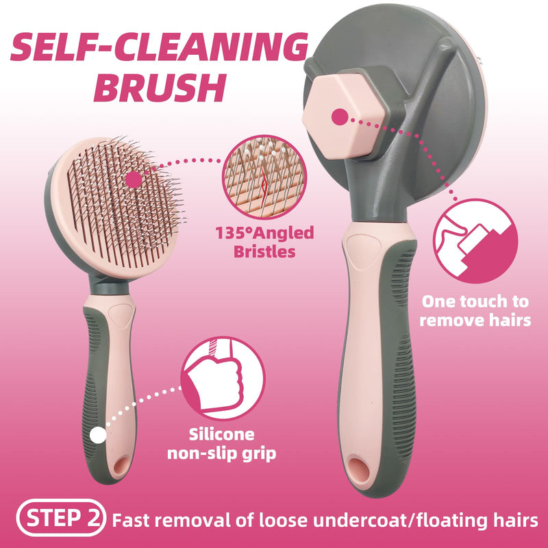 Dog Brush for Shedding,7 PCS Dog Grooming Brush Kit to De-fur,Dog Hair Slicker Deshedding Brush with Undercoat Rake Comb Bath Brush & Nail Clipper for Grooming Short Long Haired Dogs Cats Pink - PawsPlanet Australia