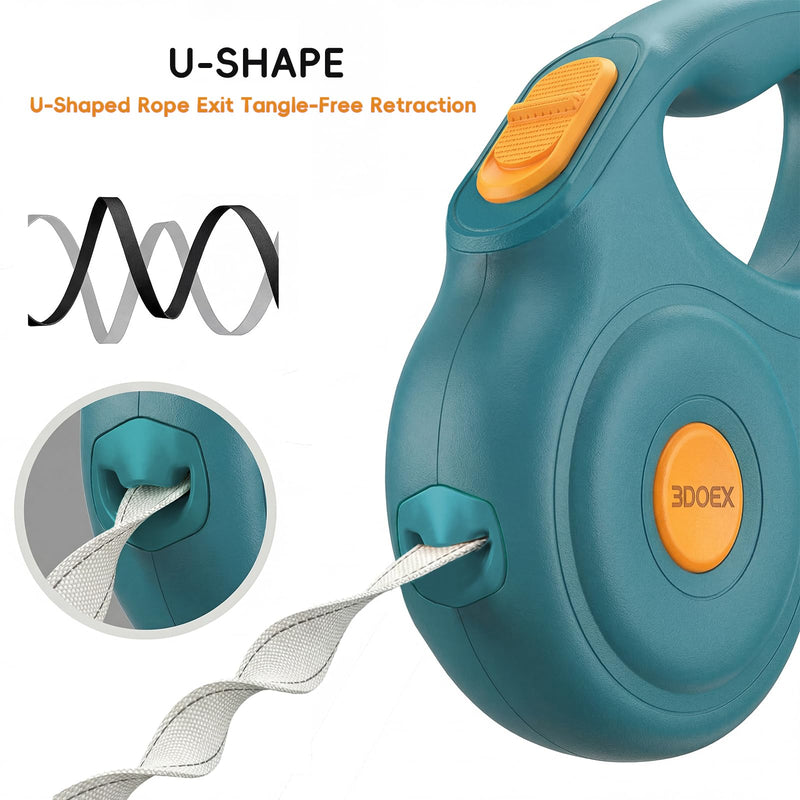 Retractable Dog Leash 16FT for Small & Medium Dogs, Sturdy Heavy-Duty Nylon Tape with Secure Locking Carabiner & Poop Bag Holder, Smooth One-Hand Control, Anti-Slip Handle, Tangle-Free Design (Green) Green 16 ft - PawsPlanet Australia