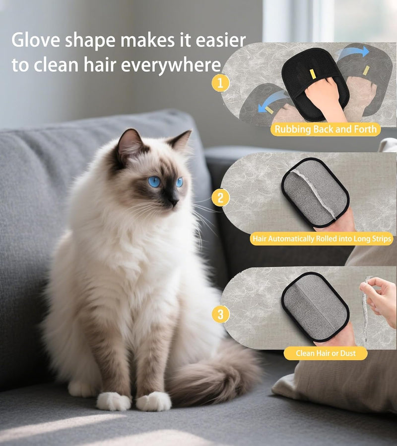 Pet Hair Removal Glove Thickened and Flea Brush,Upgraded Reusable Electrostatic Pet Hair Glove and Self-Cleaning Flea Comb with One-Touch Release,Hair Remover Tool Set for Couch, Carpet and Dogs,Cats