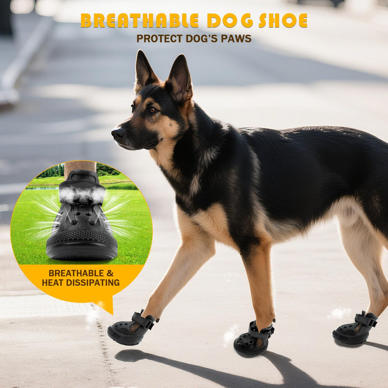 Dog Sandals, Breathable Dog Shoe for Hot Pavement, Anti-Slip & Paw Protectors Pet Shoes for Indoor/Outdoor Walking. Dog Boots for Small, Medium & Large Dogs (Black, 4PCS) Black 1.97"(L)x1.38"(W) - PawsPlanet Australia