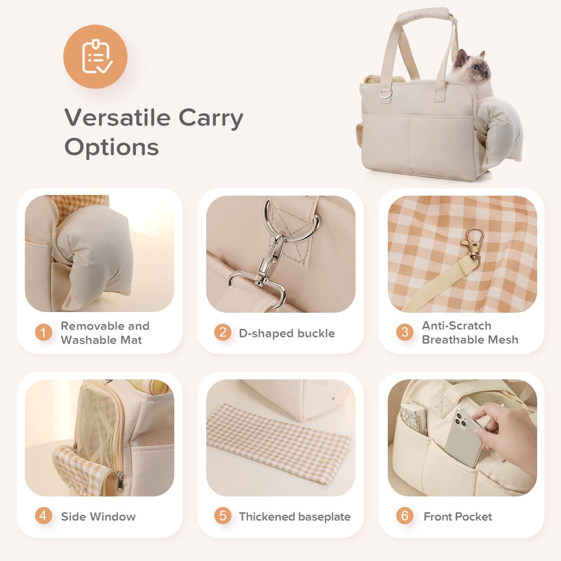 Dog Carriers for Small Dogs, Soft Sided Folding Dog Purse for Dogs Medium Cats Puppies up to 13 Lbs, Washable Breathable Puppy Carrier for Outdoor Travel (Small Beige) 15"L x 7"W x 10"H - PawsPlanet Australia