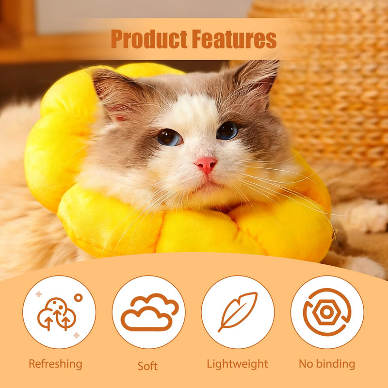 Cat Collar, Soft Adjustable Cat Collar for Cats and Small Dogs, Ideal for After Surgery, Care and Protection, Breathable, Bacteria-Inhibiting and Skin-Friendly (Yellow, M)