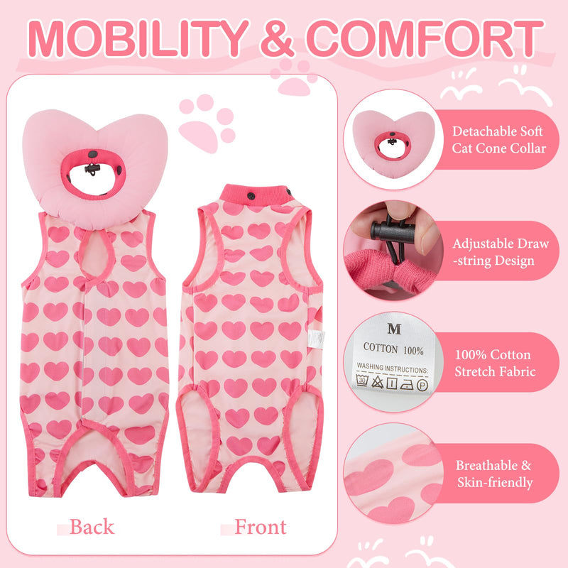 EMUST Cat Surgery Recovery Suit for Female Cats, Adjustable Soft E-Collar Alternative Onesie Gift for Cat Lovers, Cute Heart Breathable Anti-Licking Post-Op Spay Abdominal Protection Pajamas (M) Medium
