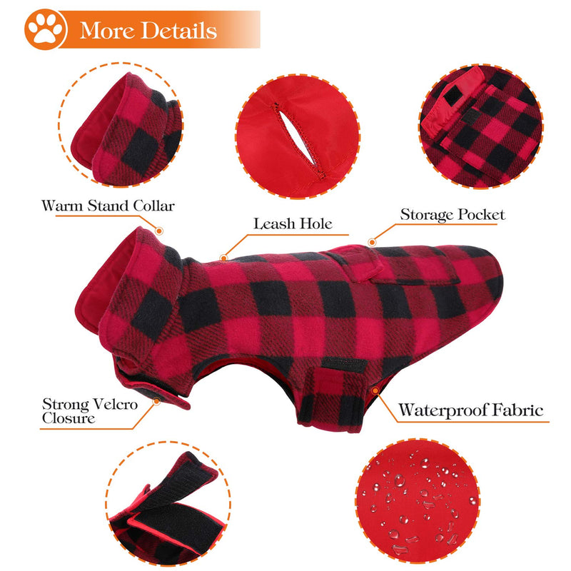 AOFITEE Reversible Dog Cold Weather Coat, Waterproof British Style Plaid Winter Pet Jacket, Warm Cotton Lined Vest Windproof Collar Outdoor Apparel for Small Medium and Large Dogs XX-Large (Pack of 1) Red & Black Grid - PawsPlanet Australia