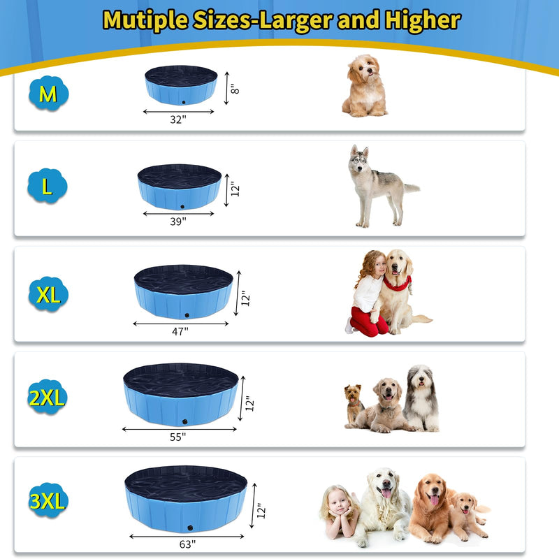 Foldable Dog Pool, 39" x 12" Kiddie Pool with Hard Plastic, Non-Slip Dog Bath Tub for Outdoor Backyard, Collapsible Dog Swimming Pool for Kids Dogs Pets (Blue) Blue 39" - PawsPlanet Australia