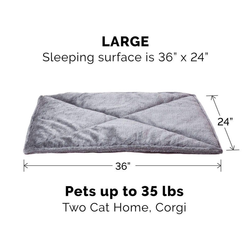 Furhaven ThermaNAP Self-Warming Cat Bed for Indoor Cats & Large/Medium Dogs, Washable & Reflects Body Heat - Quilted Faux Fur Reflective Bed Mat - Gray, Large Large - 36"L x 24"W - PawsPlanet Australia