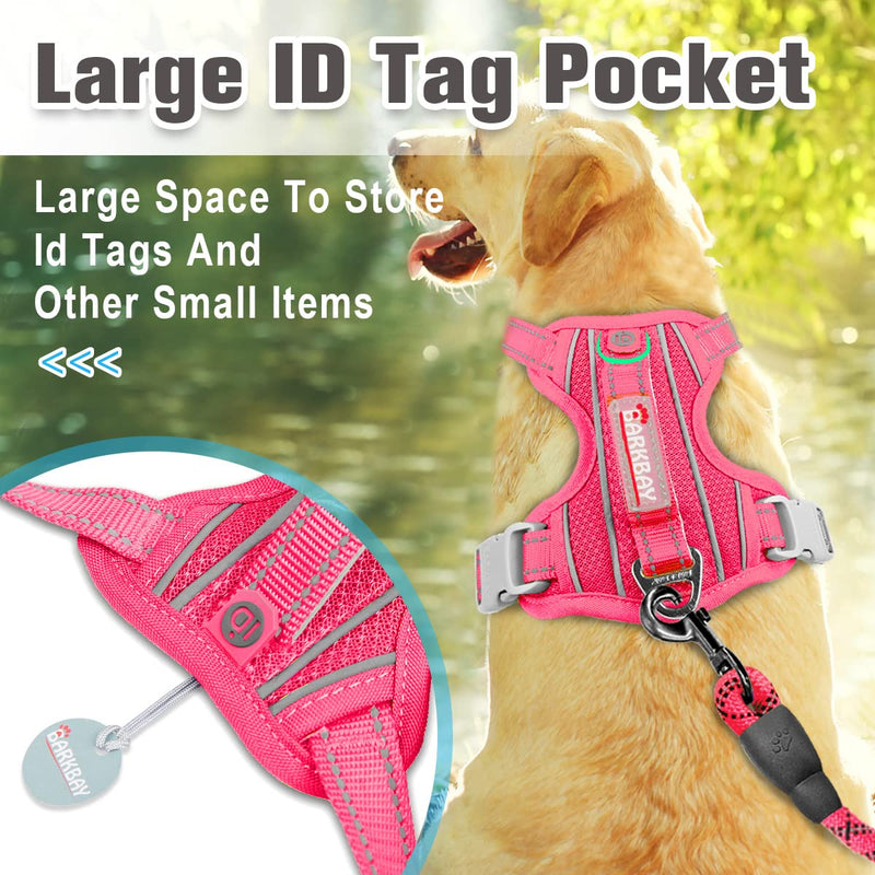 BARKBAY No Pull Dog Harness Front Clip Heavy Duty Reflective Easy Control Handle for Large Dog Walking with ID tag Pocket Large(Chest:27-32") Pink - PawsPlanet Australia