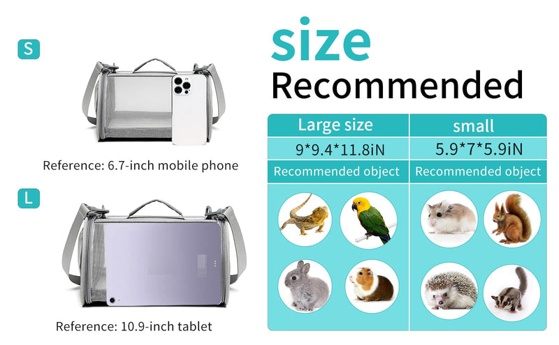 Guinea Pig Carrier Travel Small Animal Carrier Bag Lizard Bird Rabbit Carrier Cage Squirrel Breathable Bag Portable Travel Hamster Small Pet Hangbag (Small, gray) - PawsPlanet Australia