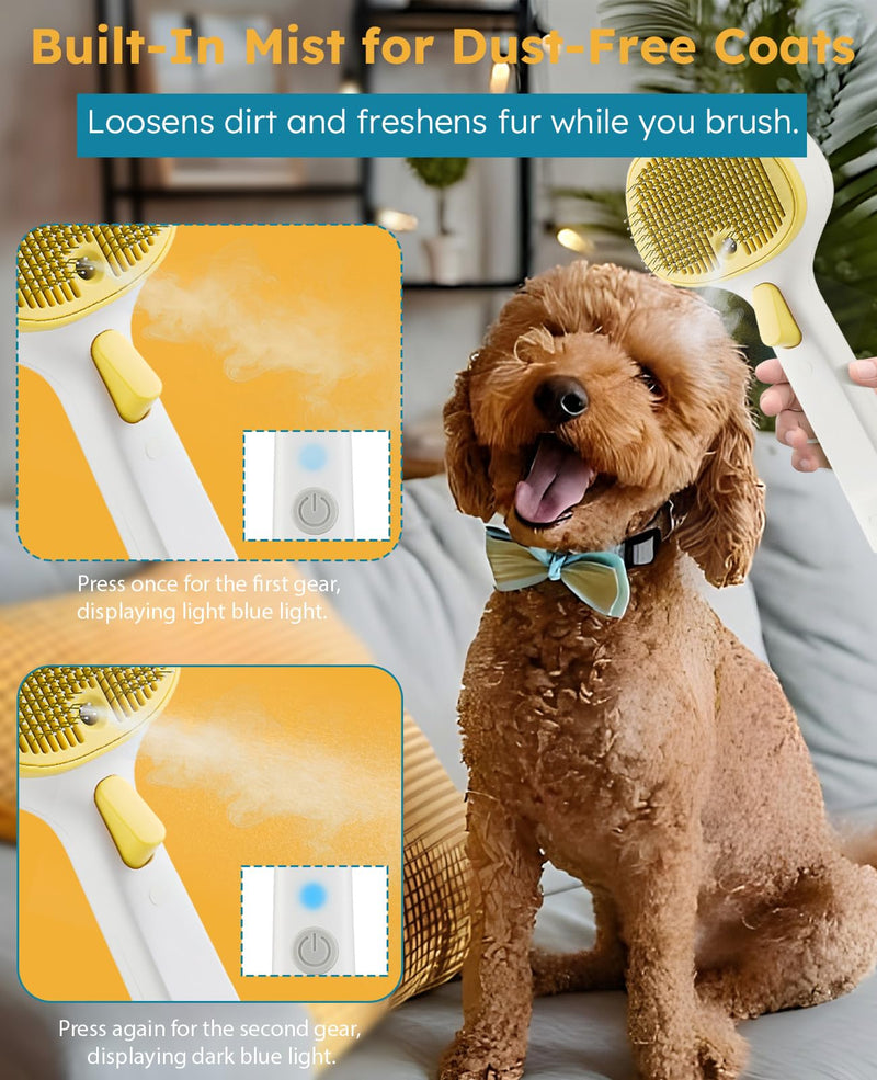 Anti-Static Steam Cat Brush-Dog Grooming Brush with Release Button,Dog Comb,Pet Hair Remover,Rechargeable for Pet Grooming Kit,Self Cleaning Slicker Steamy Cat Comb With Water Tank
