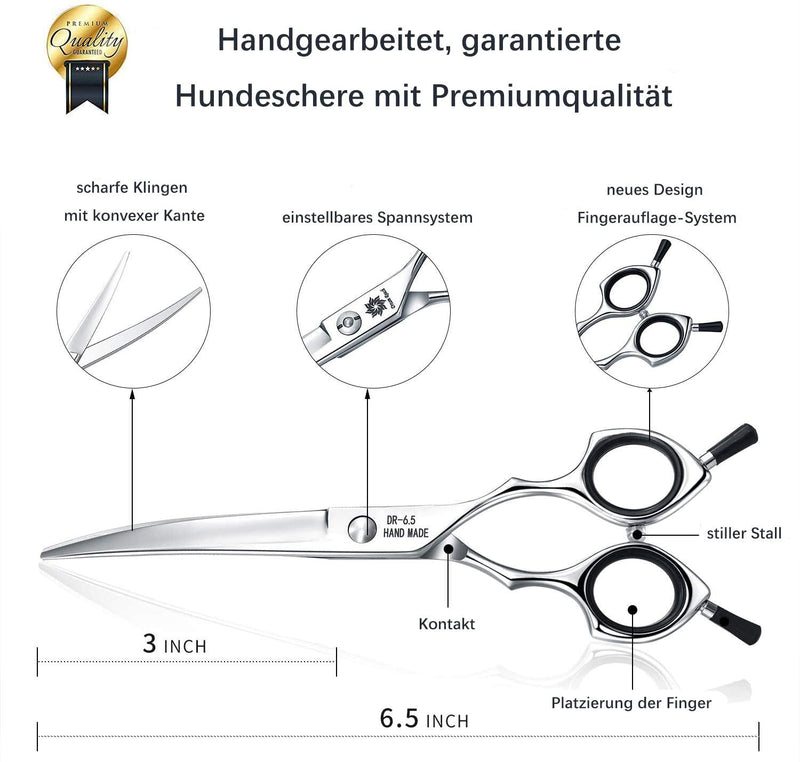 Grooming Pet Scissors, 6.5 Inch Curved, Cat & Small Dog Shears, Professional Groomer's Design (6.5 Inch - Black) Black-6.5indown - PawsPlanet Australia